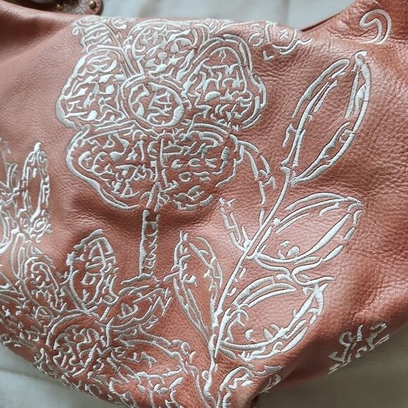 Isabella Fiore Blush/Peach Leather Floral Embroidered Hobo bag Garden Feminine - Picture 2 of 12